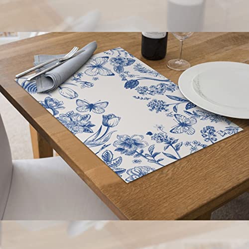 Vintage Flower Butterfly Cloth Placemats For Dining Table Set Of 4 Floral Woven Place Mats Rectangle Fabric Table Mats #TOP3