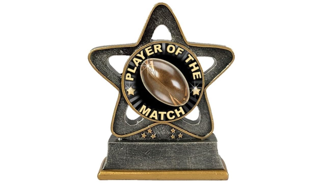 Troshow Antique Silver Player Of The Match Rugby Trophy Star 150Mm And Gold Resin Award Free Engraving Rst006as-Cl