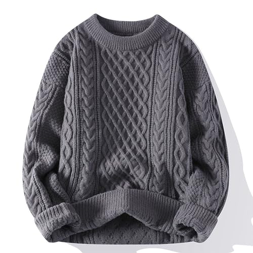 Cable Knitted Sweater for Men Crewenck Pullovers Long Sleeve Oversized Sweaters Casual Jumper Tops Aesthetic Clothes2