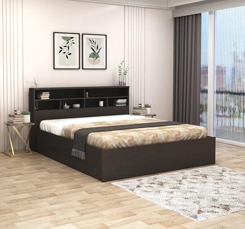 Image of DesignFit Engineered Wood Queen Size Bed with Box Storage | Wooden Double Bed Cot Palang Furniture for Bedroom Living Room Home Hotel (Wenge Finish) 1 Year Warranty