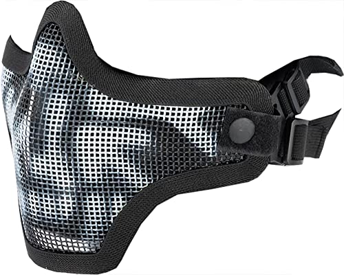 Evike Airsoft - Matrix Iron Face Carbon Steel Mesh Striker V1 Lower Half Face Pro (Color: Black/Skull)