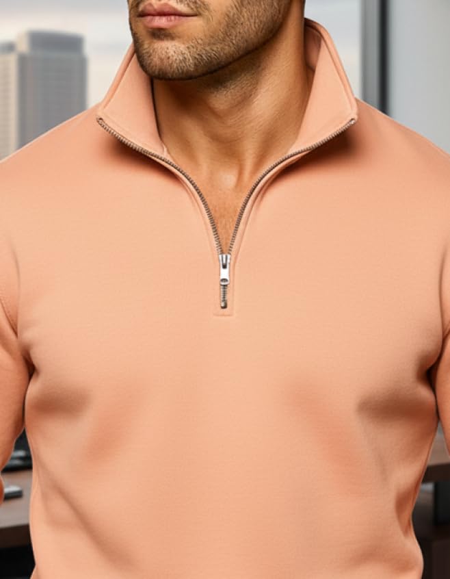 Image of Quarter Zip Pullover Sweatshirt, Classic Long Sleeve Mock Neck, Available in Burgundy, Black, Light Blue