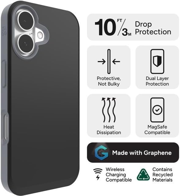 ZAGG SoHo Snap Case for iPhone 16 - MagSafe Compatible, 10ft Drop Protection, Graphene-Infused, Wireless Charging, Eco-Friendly, Two-Tone Design, Black - Image 2