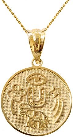 Solid 14k Yellow Gold Lucky Charms Amulet Good Luck Medallion Pendant Necklace