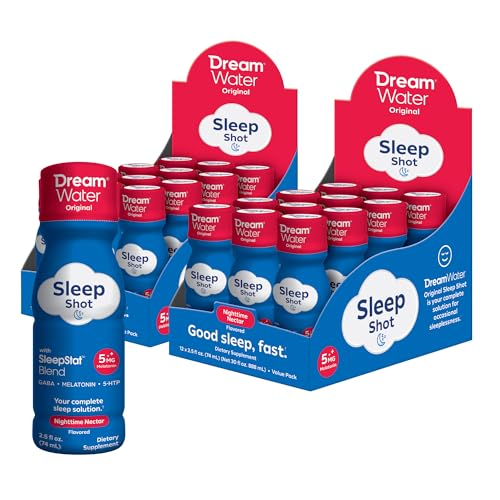 Dream Water Sleep Aid Supplement Drink; Melatonin 5mg GABA 5-HTP; Zero Sugar Natural Flavors No Added Colors 2.5 oz Liquid Sleep Shots Nighttime Nectar 24-Count