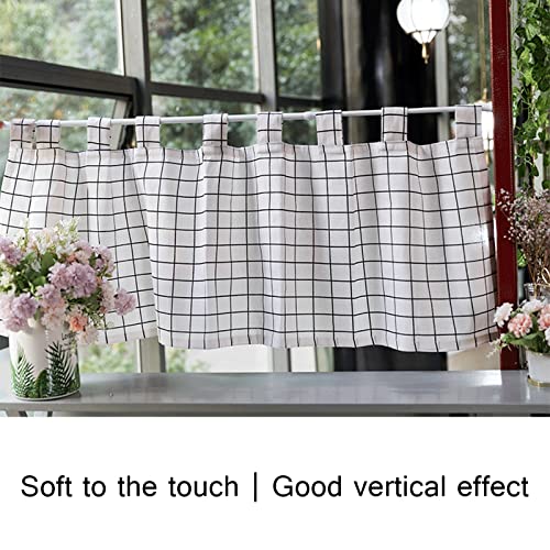 Cortina corta para ventana tipo visillo escocés blanco y negro con correa de barra 5
