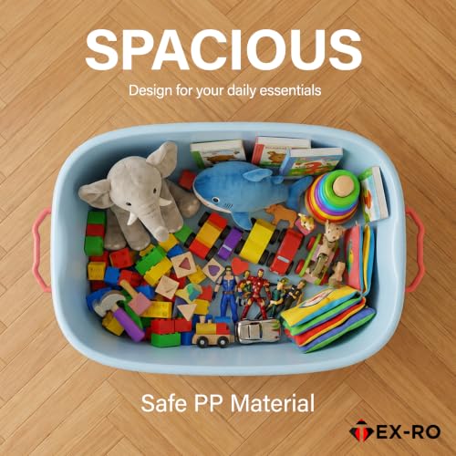 Image of TEX-RO Toy Storage Box with Lid and Wheels for Kids | Large Stackable Plastic Storage Box & Organiser | Big Toy Organizer for Kids Room | Movable Toy Box for Boys & Girls Bedroom (50x33x26cm)