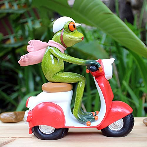 Sculpture Kreatywne dekoracje zielone żaby rzeźba jazda na motocyklu Śmieszne ciekawe posągi do wystroju pulpitu Statue