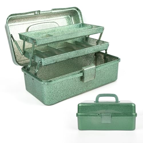 Glitter Art & Craft Tool Storage Box,3-Layer Stackable Carry Tackle Box Sewing Box Organizer for Art Supply, Makeup,Sewing Supply (Green)