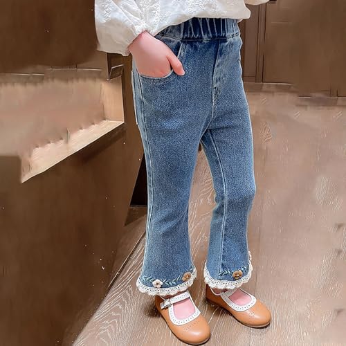 Flower Jeans for Girls Ruffle Wide Leg Kids Stretch Baggy Denim Pants High Waisted Cute Fall Clothes Y2k Outfits with Pockets2