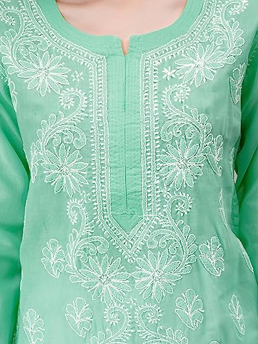Image of Seva Chikan Hand Embroidered Lucknowi Chikankari Appricot Cotton Kurta Kurti for Women SCL4321