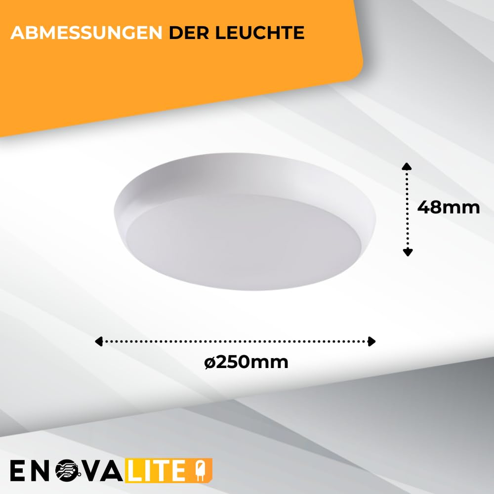 2x LED Deckenleuchte mit Bewegungsmelder 18W 4000K Neutralweiß 1880lm - IP65 wasserdichte Deckenlampe für Badezimmer, Küche, Flur, Keller, Garage - Rund ø250x48mm