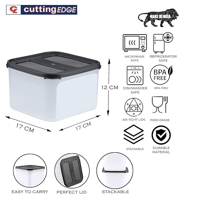 Image of Cutting EDGE 2X Series 3L Airtight Modular Container, Set of 2 (Dark Blue) | Plastic Material, 2 Piece Set, Capacity 3L, Kitchen, Kitchen Storage