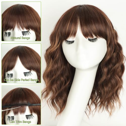 Image of AISI HAIR Wig with Bangs for Women Synthetic Heat Resistant Wigs (caramel highlight auburn)