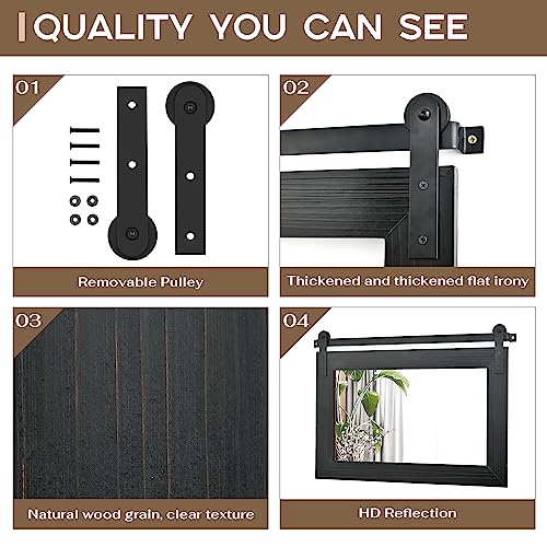 Image of COGOOD Bathroom Mirrors for Over Sink - 41 inch x 30 inch Farmhouse Barn Door Mirror for Living Room, Entryway, Bedroom, Vanity Wall Decor Black