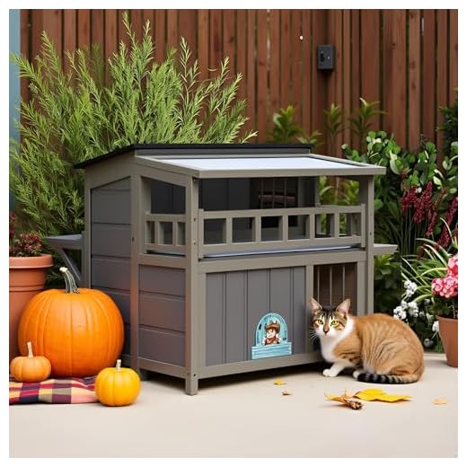2-Tier Wooden Cat Shelter with Jumping Platforms