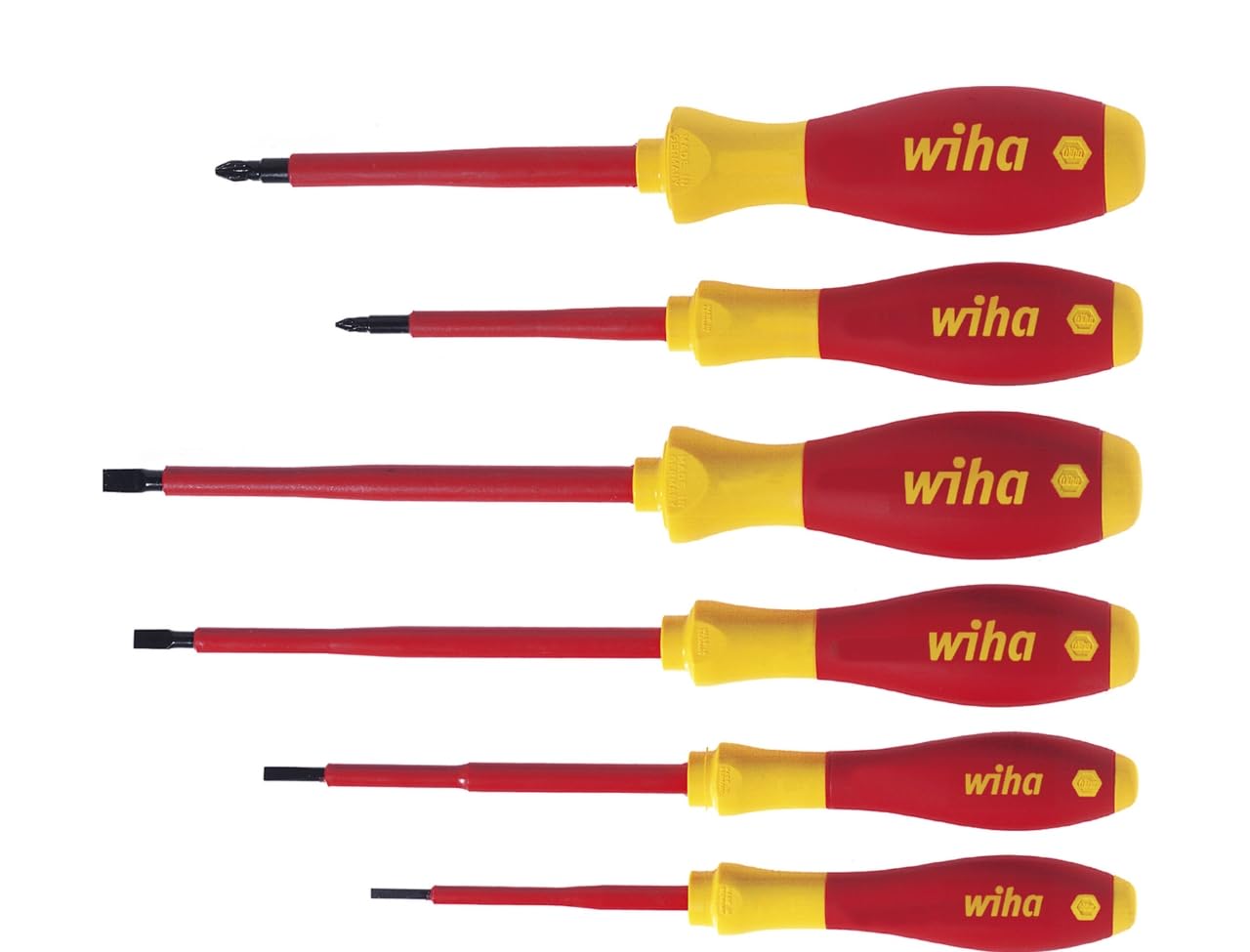 Wiha 6 Piece VDE 1000v Slot/Pozi Softfinish Screwdriver Set PZ1 PZ2 Flat 25477