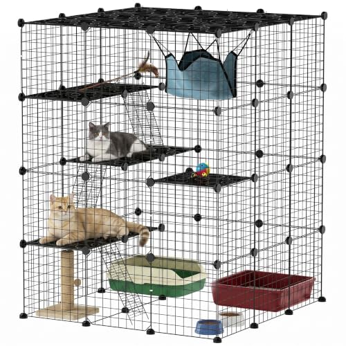 PawHut Clôture pour Animaux domestiques, enclos Lapin intérieur, 4 Niveaux, enclos modulable pour Petits Animaux, Lapins, Panneaux grillagés, 105 x 105 x...