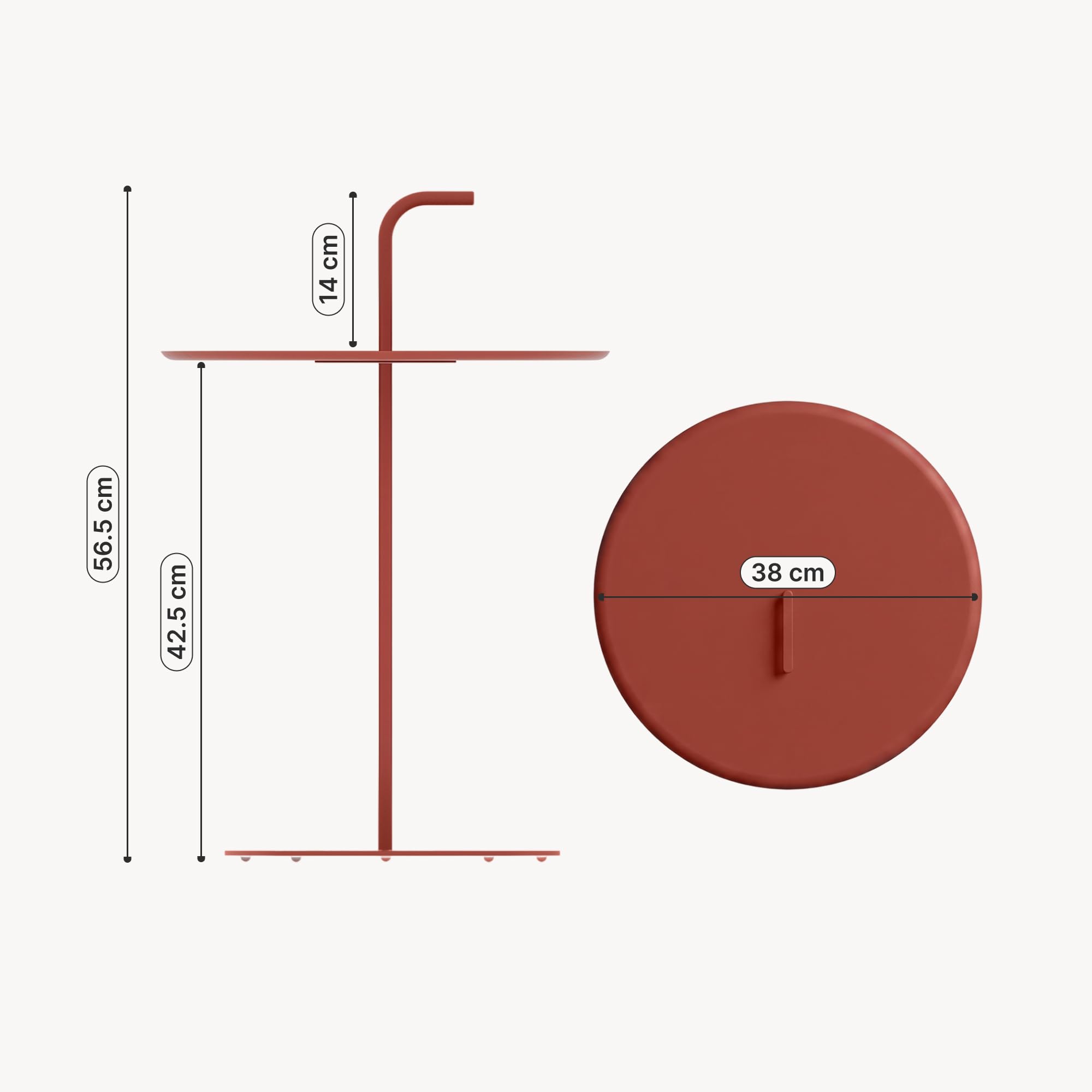 casa.pro Table d'Appoint de Jardin Calimera 56,5 x 38 cm Acier Terre Cuite