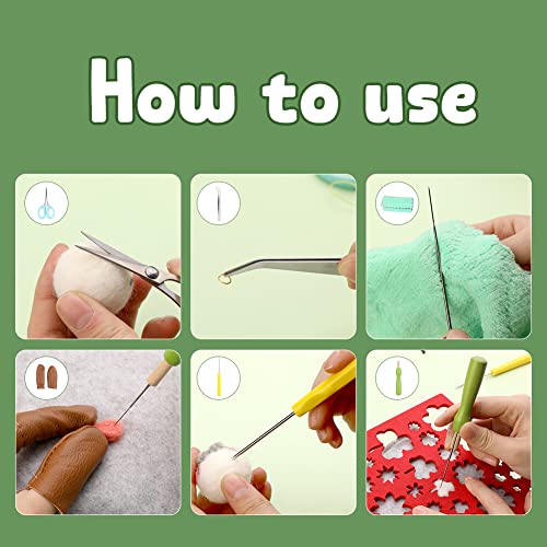 image for IMZAY Needle Felting Kit with Exquisite Green Storage Bag, Wool Roving