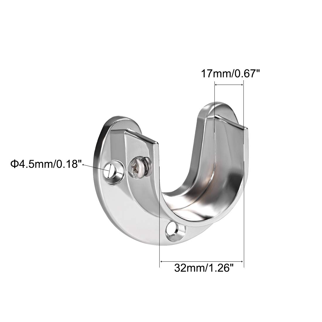 uxcell Zinc Alloy Closet Pole Sockets, Wardrobe Bracket Holder, Shower Curtain Rod Pole End Supports Sockets Flange 2pcs, 32mm Diameter(U-Shaped)