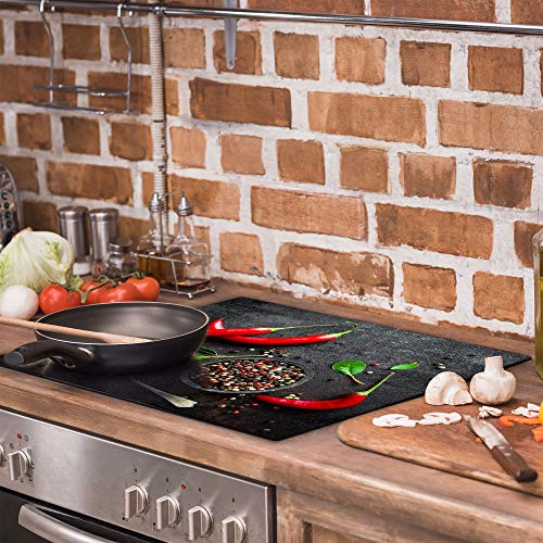 TMK ArtDeko – Herdabdeckung - Spritzschutz Glasplatte 1 Teilig 60x52 cm – Herdschutz aus Sicherheitsglas – Robust, Hygienisch & Rutschfest– Schutz für Induktion, Ceran, Gas & Elektro - Chilli Gewürze