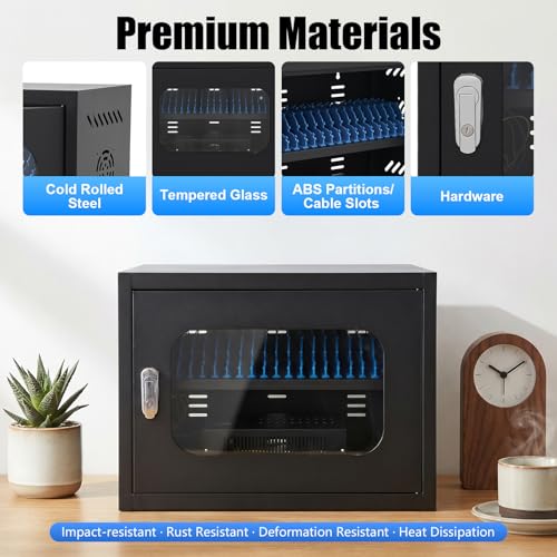 Image of 20-Device Charging Station, Charging Cabinet for Cellphones & Tablet Computers, Rechargeable Cellphone Locker Storage Charging Station, Locking Laptop Storage Box with Cable Management