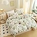 ECOCOTT Floral Duvet Cover Sets Queen Size,3 Pieces 100% Natural Cotton Floral Pattern 1 Duvet Cover with Zipper and 2 Pillowcases, Ultra Soft and Easy Care Breathable Cozy Simple Style Bedding Set