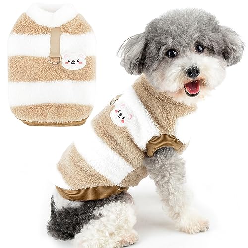 Zunea Fuzzy Fleece Dog Jumper for Small Dogs Cat Winter Sweater Coat with D-Ring Soft Warm Pullover Jacket Coat Puppy Vest Clothes Cold Weather Pet Girl Boy Chihuahua Yorkie Apparel Brown M
