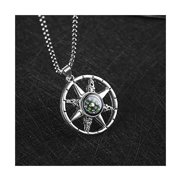 Compass Necklace with 23.6'' Stainless Steel Chain Navigation Compass Pendant for Women Men 61 - Compass - Image 5