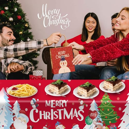 Christmas Tablecloth Plastic Disposable 3 Pcs 54x108 Inch Vinyl Christmas Red Blue Table Cloth Snowflake Merry Christmas Rectangle Table Cover Party Decorations Decorations – Image 8