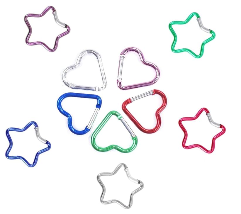 10Pcs Heart Star Carabiner Clip Set – Cute Alloy Key Ring in 5 Colors – Backpacks, Water Bottles, Accessory and Keychain Carabiners Outdoor Accessories