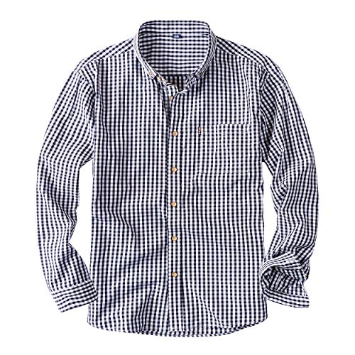 Men's Standard-Fit Plaid Button Down Shirt (C710 Black White, L)