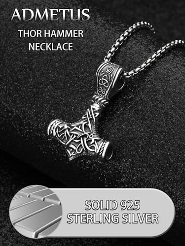 ADMETUS 925 Sterling Silver Thor Hammer Necklace Viking Mjolnir Pendant Jewelry Gifts for Men with 2.5mm 22"+2" Rolo Chain4