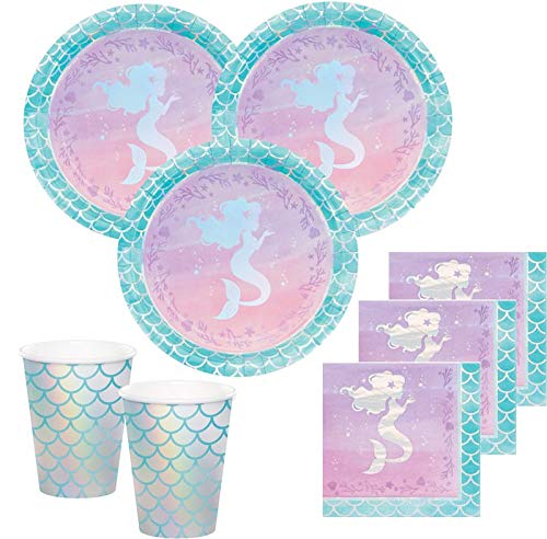 XL 41 Teile Schimmernde Meerjungfrau irisierend Deluxe Party Deko Set für 8 Kinder