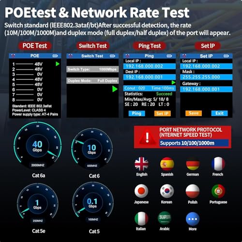 Image of NOYAFA NF-8506 Network Cable Tester with RJ45 Crimp Tool, IP Scan Ping Test | CAT5 CAT6 Network Tester,Poe Network Rate Test, Port Flashing, RJ45 RJ11 Ethernet Cable Tester with Crimper Stripper