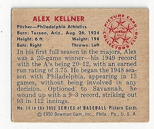 Alex Kellner Vintage Collectible Baseball Card - 1950 Bowman Baseball Card #14 (Philadelphia Athletics) Free Shipping