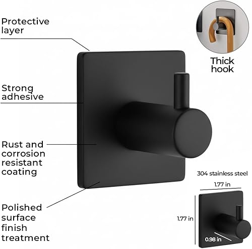 Miniatura 3 de Paquete de 4 ganchos autoadhesivos, ganchos de pared de acero inoxidable resistentes para cocina y baño, impermeables y resistentes al óxido, no