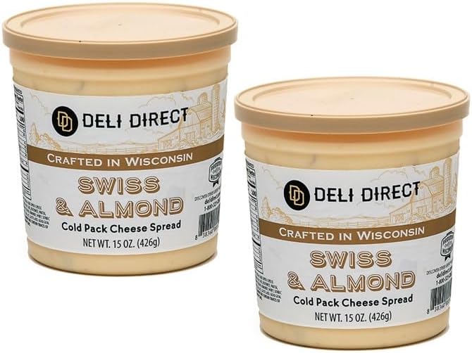 Wisconsin Cheese Spread for Crackers, Pretzels, Sandwiches, or Vegetables, Spreadable Cheese, Great for Charcuteries, 2 Pack,15 oz Each, Refrigerated (Swiss and Almond)