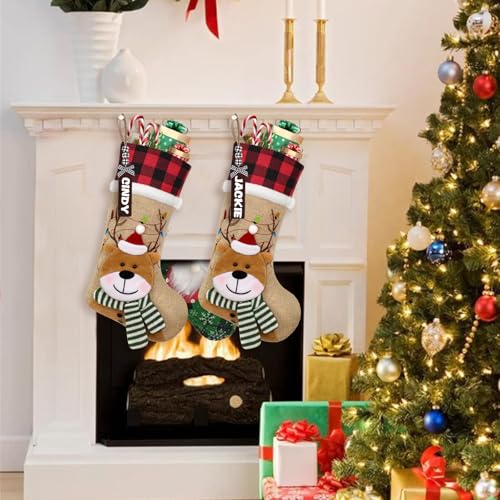 ASTNIC Weihnachtsstrumpf Personalisiert 18 Inch Großer Nikolausstrumpf mit Namen, Hängende Socke Candy Geschenk Taschen für Weihnachten Familienfeiertage Kamin Weihnachtsbau Dekoration (Rentier)