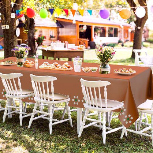 Image of Oudain 4 Pack Cielito Lindo Party Decoration Mexican Tablecloth Disposable Plastic Terracotta Mexican Cielito Lindo Baby Shower Table Decor Wedding Birthday Party Decorations(Flower,Green and Cream)