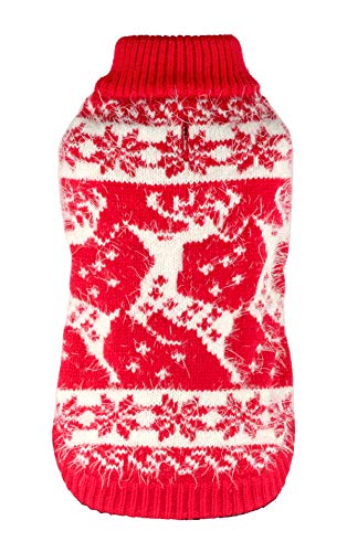 Hip Doggie HD-7FSRD-XS Feathersoft Reindeer Sweater XS Dog Jumper, Red/white