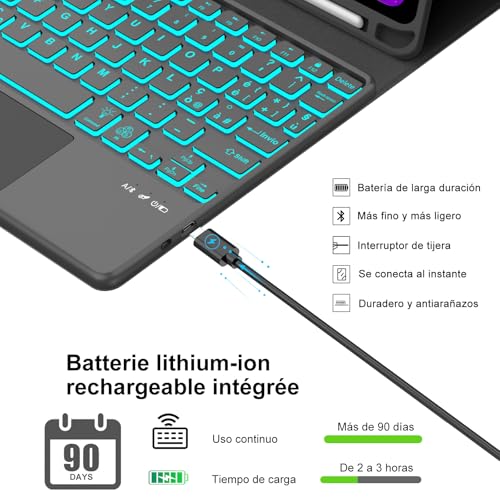 Teclado Bluetooth iPad 11 con funda delgada y touchpad para iPad de 10.9 4