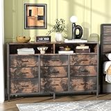 Bonnlo Kommode mit Schubladen, Sideboard, 9 Schubladen mit Antirutschsicherung, 6 Schwarze Metallgriffe, modern, Vintage Farbe Kommode, 140x30x87 cm