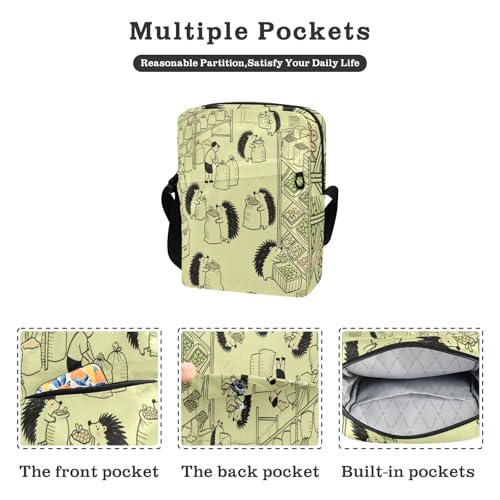 Grocery Store Hedgehog Green small messenger bag for men cross body bag Shoulder Hand Bags Adjustable Strap for Outdoor Daily work2