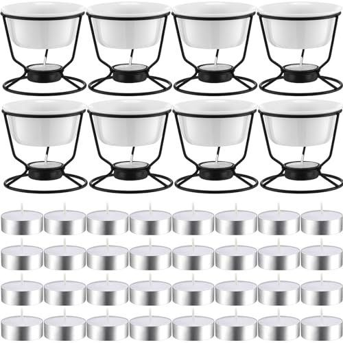 Rossesay 40 Pcs Ceramic Butter Warmers for Seafood Set 4.7oz 8 Pcs Butter Warmer with 32 Tealight Candles for Chocolate Cheese Fondue Melting, Dishwasher Safe, Microwave Safe, Oven, White