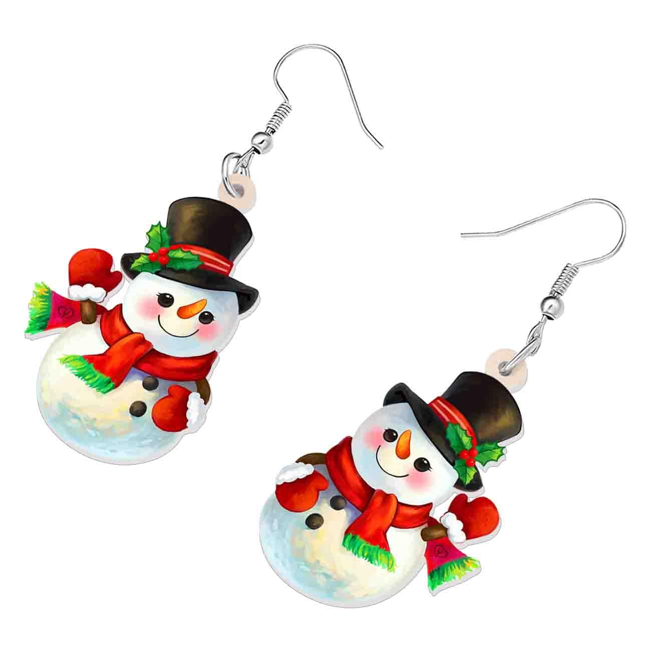 SHIGIE Christmas Acrylic Adorable Top Hat Snowman Earrings Winter Dangle Scarves Holly Berries Festival Jewellery For Women Gifts (Multi) - Image 3