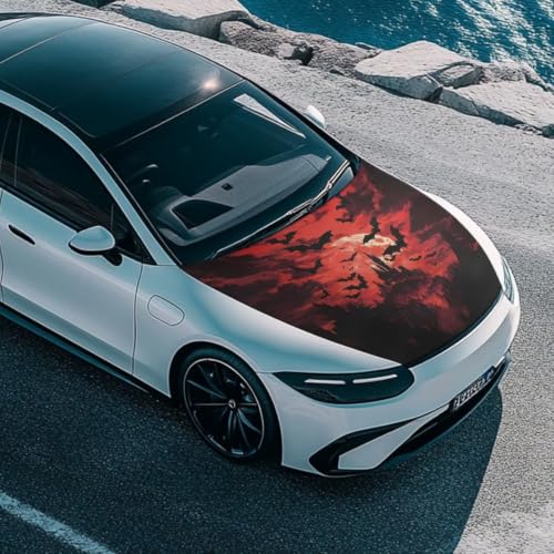 Image of Spooky Castle Halloween Print Car Hood Cover Stretchable Auto Hood Wrap Blankets Waterproof Automotive Halloween Outdoor Decorations for Compact Sedans SUV Trucks Van