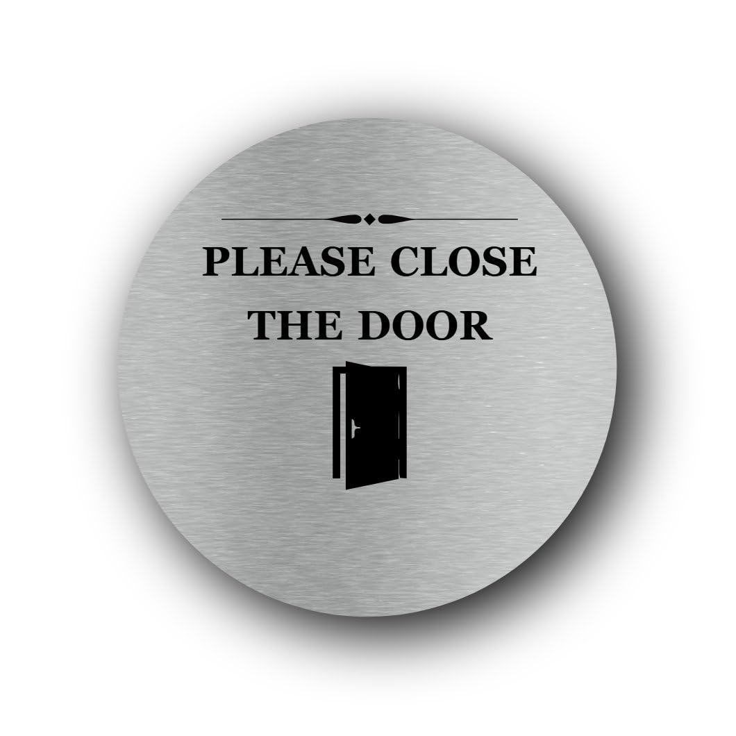 Please close the door Sign – 9.5x9.5cm Brushed Aluminium