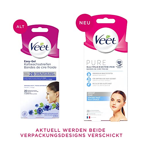 Veet PURE Kaltwachsstreifen – Geeignet für sensible Haut – Anwendung für Gesicht – Bis zu 28 Tage glatte Haut – 10 x Doppelstreifen à 20 Anwendungen - Image 3